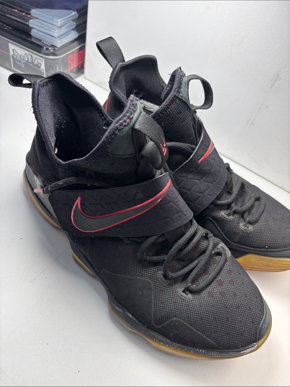Nike Black and Red High-Top Basketball Shoes with Gum Outsole